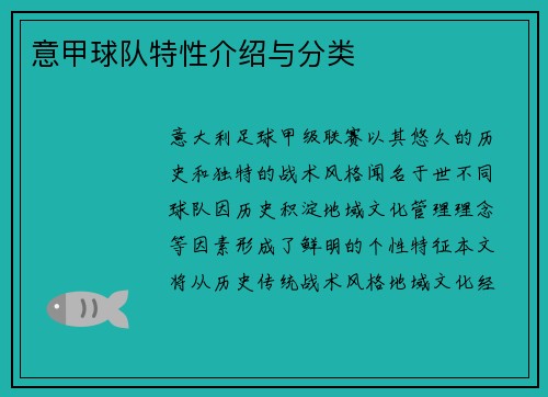 意甲球队特性介绍与分类